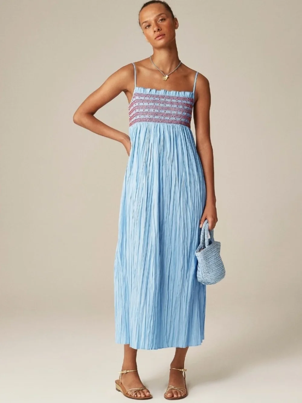 JCREW Size M Catania Crinkled Dress in Calm Blue $168 CL095